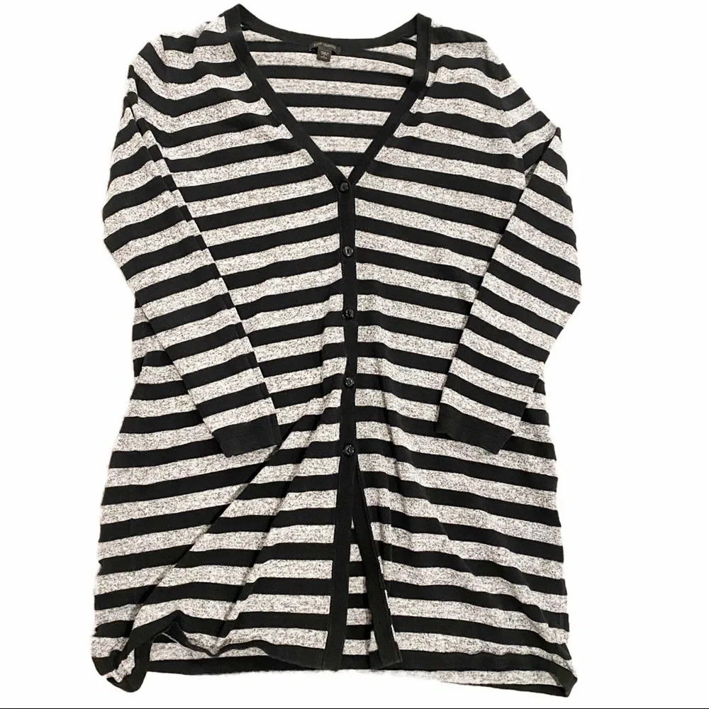 J. Jill | Striped Long Cardigan Sweater Button Front Gray Black Size S Petite